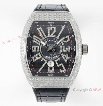 AB Factory V3 Copy Franck Muller Vanguard Classical Smoked Gray Dial Diamond-Pave Watch